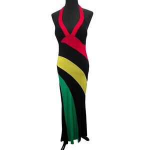 Rasta Empire Maxi Dress L Halter Colorblock Red Black Green Reggae Festival